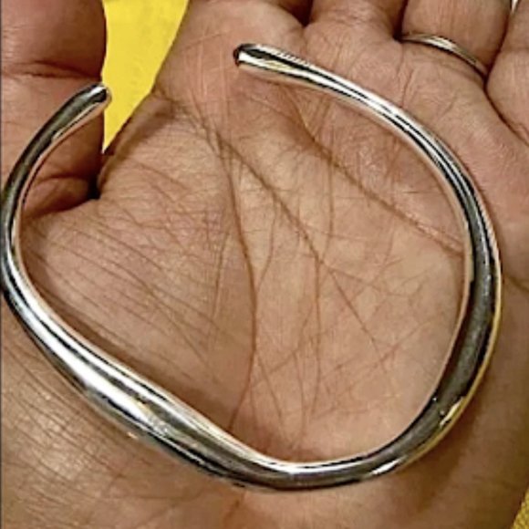 IRREGULAR BANGLE BRACELET STERLING SILVER STAMPED .925 - Picture 3 of 9